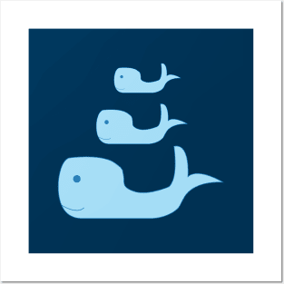 Cute Blue Whale Family of Three in the Deep Blue Sea Posters and Art